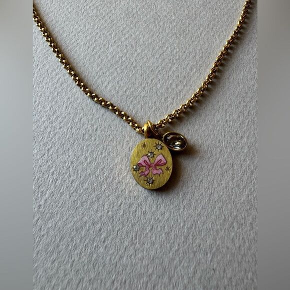 Gold Pendant Necklace with Pink bow M525 - Picture 2 of 3